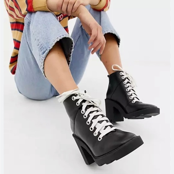 ASOS DESIGN Enola Black leather chunky hiker boots - Picture 9 of 9